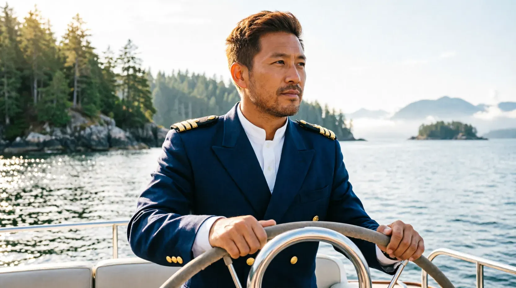 Yacht captain navigating